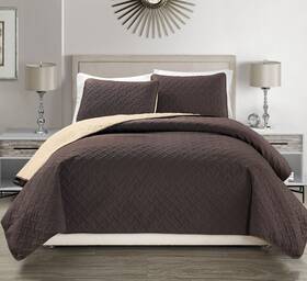 Kinglinen 787639169338 Embossed Coffee Reversible Bedspread Quilt Set Queen Size Bedding