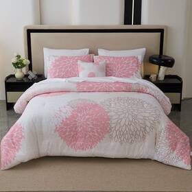 Krbcf1702uq Koniroom 8-piece Pink Comforter Set Queen Size - Beige White Flower Bed In A