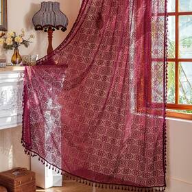 Ketaishikt067-m12 Kotile Maroon Lace Curtain 84 Inches Long 1 Panel Vintage Crochet Floral Burg