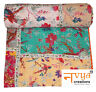 Kqbs0200 Handmade Indian Queen Kantha Quilt Bird Print Patchwork Cotton Bedspread