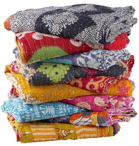 Krati Exports 494996096996 Vintage Kantha Quilts Handmade Old Saree Made Gudari Boho Bedding Throw Blank