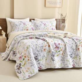 B0d8q1wy6q Lady Ann Wild Floral Printed Bed King Quilt Set 100 Cotton Yellow Flower