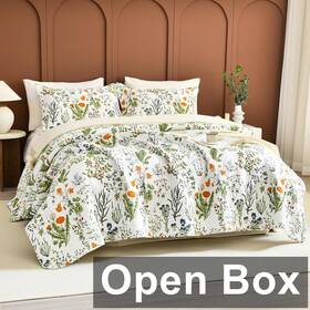 F6qkd6 Lady Ann Oversized King 3 Piece Cotton Floral Quilt Bedding Set Cottage Leaves