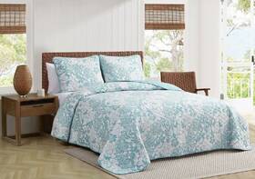 Sbqy1046 Laguna Beach Quilt Set King Floral Leaf Pattern Blue White Ground Reversible Cotton Bedding