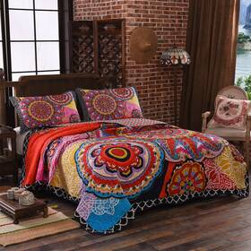 Lamejor 723260476216 Quilt Set Size Boho 3-piece Bedspread Coverlet Lightweight Queen Orange
