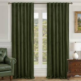 La200v10522olivegreen5290 Lamit 90 Inches Velvet Curtains For Living Room Olive Green Thermal Insulate