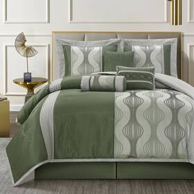 Lanco Modern Lifestyle 810168553979 Queen Comforter Set Green 7 Pieces In A Bag Ultra Soft Jacquard With Solid