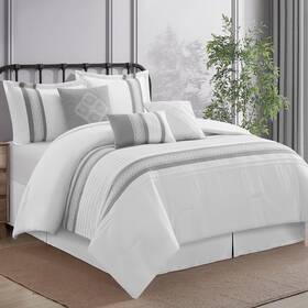 Lanco Modern Lifestyle 810184882039 7 Piece Comforter Set Grey White Queen Size Boho Style Geometric Microfibe