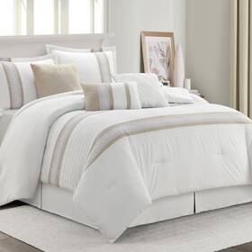 Lanco Modern Lifestyle 810184882091 7 Piece Comforter Set Taupe White Queen Size Boho Style Geometric Microfib