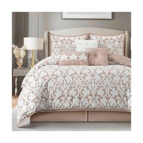 Lanco Modern Lifestyle 810184888918 7 Pieces Comforter Set King Blush Jacquard Floral Pattern And Classy Damas