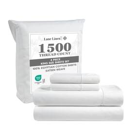 1500tc4pcsoeckg-wht Lane Linen 100% Egyptian Cotton White Sheets King Size - 1500 Tc 4 Pc Luxu