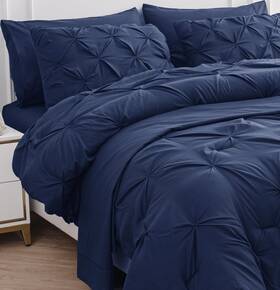 Maxfcft7-kg-nvy Lane Linen King Comforter Set - 7 Piece Bedding With Size She