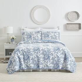 185746 Laura Ashley - Twin Quilt Set Reversible Cotton Bedford Delft Blue
