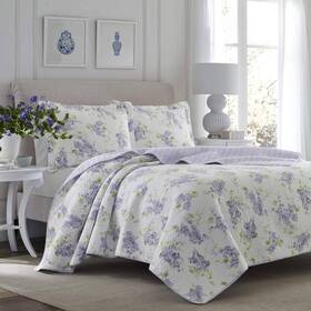221051 Laura Ashley Quilt Set Full/queen Reversible Solid Cotton Polyester 3-piece