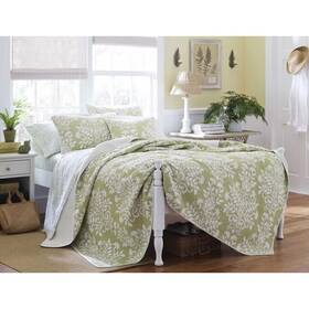 221803 Laura Ashley Queen Size Bedding Quilt Set Farmhouse Green Country Floral Light Weight 3pc New