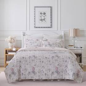 222277 Laura Ashley Twin Quilt Set Reversible Cotton Bedding With Matching Sham Lightweight H