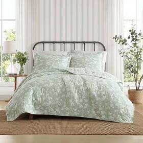 Laura Ashley 313103261279 Adorabelle Silhouette 3-piece Green/cream Full/queen Cotton Quilt Set