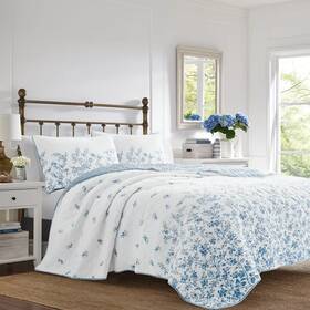54029484 Laura Ashley Twin Flora Reversible Quilt Set Blue -