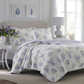 Laura Ashley 726084858398 Keighley 3-piece Purple Solid Cotton Full/queen Quilt Set