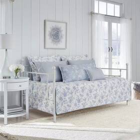 Laura Ashley 744110886702 Walled Garden 4-piece Blue Cotton Bonus Daybed Set