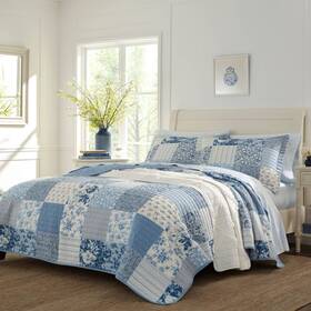 77457482 Laura Ashley Twin Paisley Patchwork Quilt Set Blue