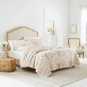 80414172 Laura Ashley King Breezy Floral Quilt Set Pink -
