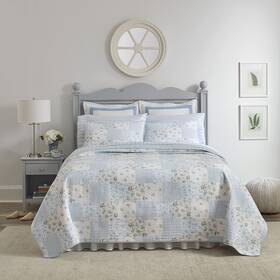 Laura Ashley 883893527393 Twin Quilt Set Cotton Reversible Bedding With Matching Sham Bedroom Decor