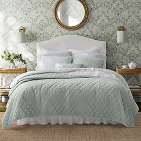 Laura Ashley 883893800526 - King Quilt Set Solid Velvet Reversible Bedding All Season Home