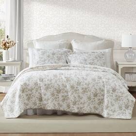 Laura Ashley 883893837294 Queen Quilt Set Reversible Floral Cotton Bedding With Matching Shams Home