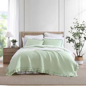 Laura Ashley 883893861343 Twin Quilt Set Premium Microfiber Bedding With Matching Sham Solid Diamon