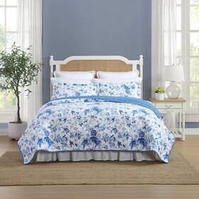 Laura Ashley 883893921993 King Quilt Set Reversible Cotton Bedding With Matching Shams Lightweight