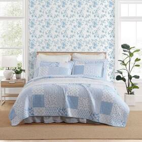 91266588 Laura Ashley Twin Colleens Coastal Patchwork Quilt Set Blue Includes 1 Sham