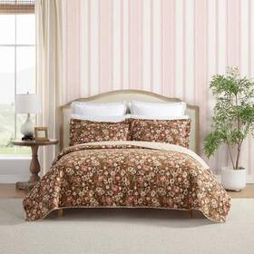 93533720 Laura Ashley Twin Marta Quilt Set Brown