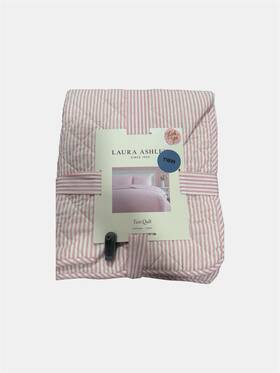 A0013917 Laura Ashley Twin Oxford Stripe Pink And White Quilt Coquette