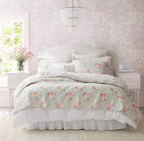 B08ql1lvzs Laura Ashley Twin Melany Pink Floral Quilt Set 2 Pc. 100% Cotton Wash