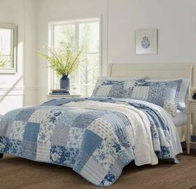 Ushsa91184569 Laura Ashley Paisley Patchwork 3-piece Bright Blue Floral Cotton King Quilt Set