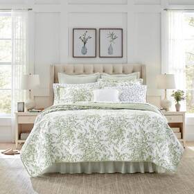 Ushsa91218530 Laura Ashley Full/queen Size Quilt Set 3-pcs Cotton Machine Wash Green Floral