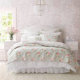 Ushsa91227927 Laura Ashley Full/queen Size Soft Quilt Set 3-pcs Pink Cotton With Floral Pattern