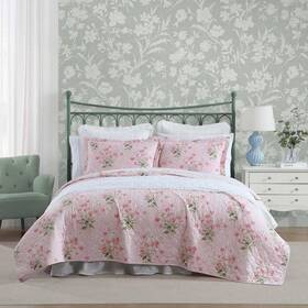 Ushsa91281302 Laura Ashley Veronica Bouquet 3-piece Pink/white 100% Cotton King Quilt Set