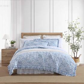 Laura Ashley Ushsa91286728 Queen Quilt Set Ultra Soft Floral Bedding With Matching Ruffled Shams Med