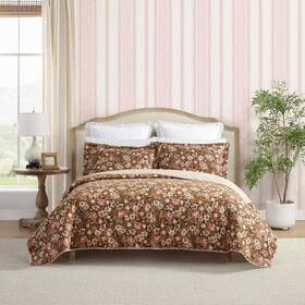 Ushsa91304232 Laura Ashley Marta 3-piece Brown 100% Cotton Full/queen Quilt Set