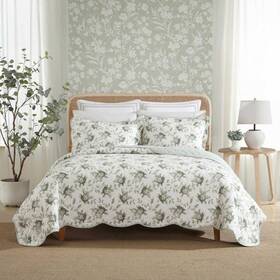 Ushsa91310625 Laura Ashley Portland Floral 3-piece Green 100% Cotton Reversible Full/queen Quilt Set