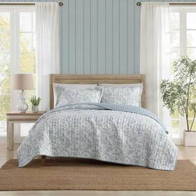 Ushsa91313632 Laura Ashley Amberly 3-piece Blue Polyester Seersucker King Quilt Set