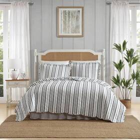 Ushsa91320511 Laura Ashley Stripe Perfection 2-piece Charcoal Grey/white Twin Cotton Quilt Set