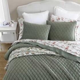 Ushsgt1264330 Laura Ashley Velvet Quilt-sham Multi-piece Sets Solid Diamond Green