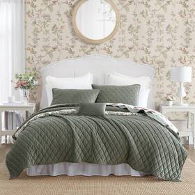 Ushsgt1264332 Laura Ashley King Quilt Set Solid Velvet Reversible Bedding All Season Home Decor With
