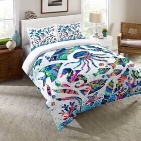 Laural Home 810054564645 Colorful Coastal Twin Comforter White