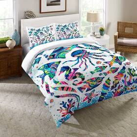 Laural Home 810054564652 Colorful Coastal Queen Comforter White Full -