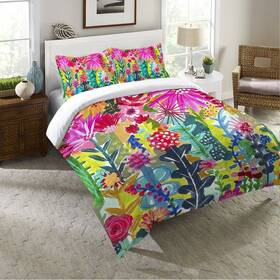 Laural Home 810054564775 Vivid Floral Cluster King Comforter Blue