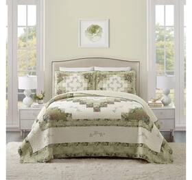 A030823grdfe Laurel & Mayfair And Embroidered Alexis Floral Cotton Bedspread Green King - Nwot